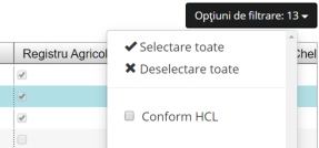 Opțiuni de filtrare pe coloane