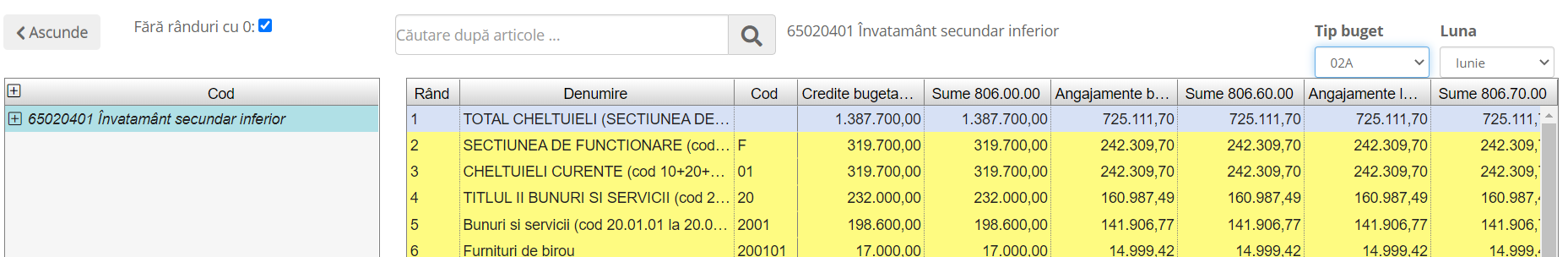 Verificarea sumelor buget contabilitate