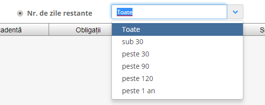 Selectorul de număr de zile de restanță