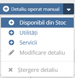 Meniul de detaliu operat manual